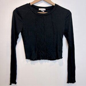 Active USA Seamed Long Sleeve Cropped Shirt Top Black
